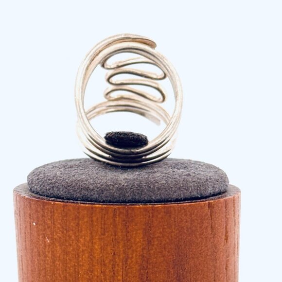 Estate Vintage Silver 960 Sculptural Wave Wrap Ring Size 8, 8.9g Modernist Look - Picture 3 of 11